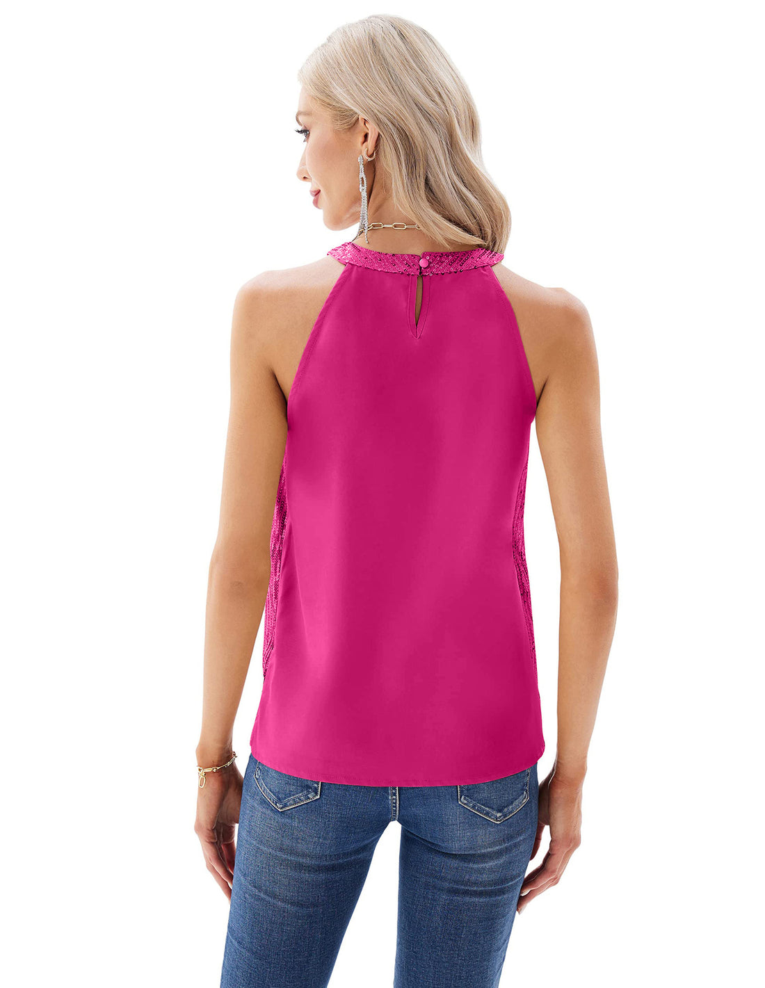 ALCEA ROSEA Womens Sequin Halter Tops Sleeveless Dressy Sparkle Tank Tops Party Club Concert Cocktail Vest Camisole Shirt1816