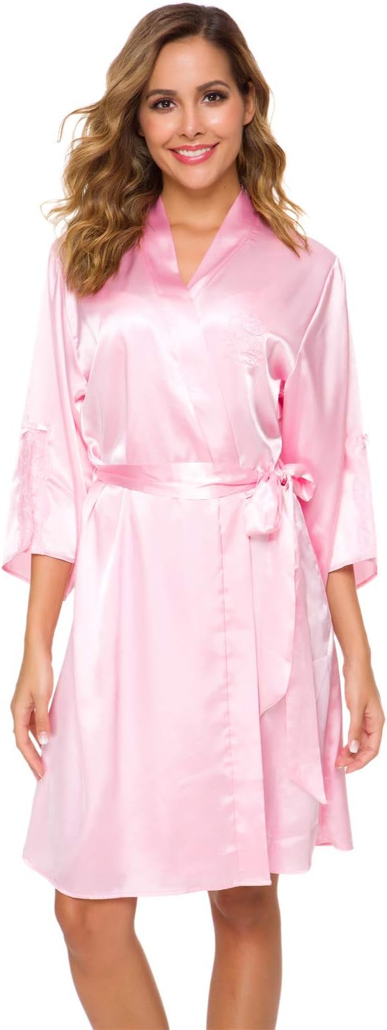Mist Azur Bathrobes Women Kimono Robes Long Satin Nightwear Bathrobe