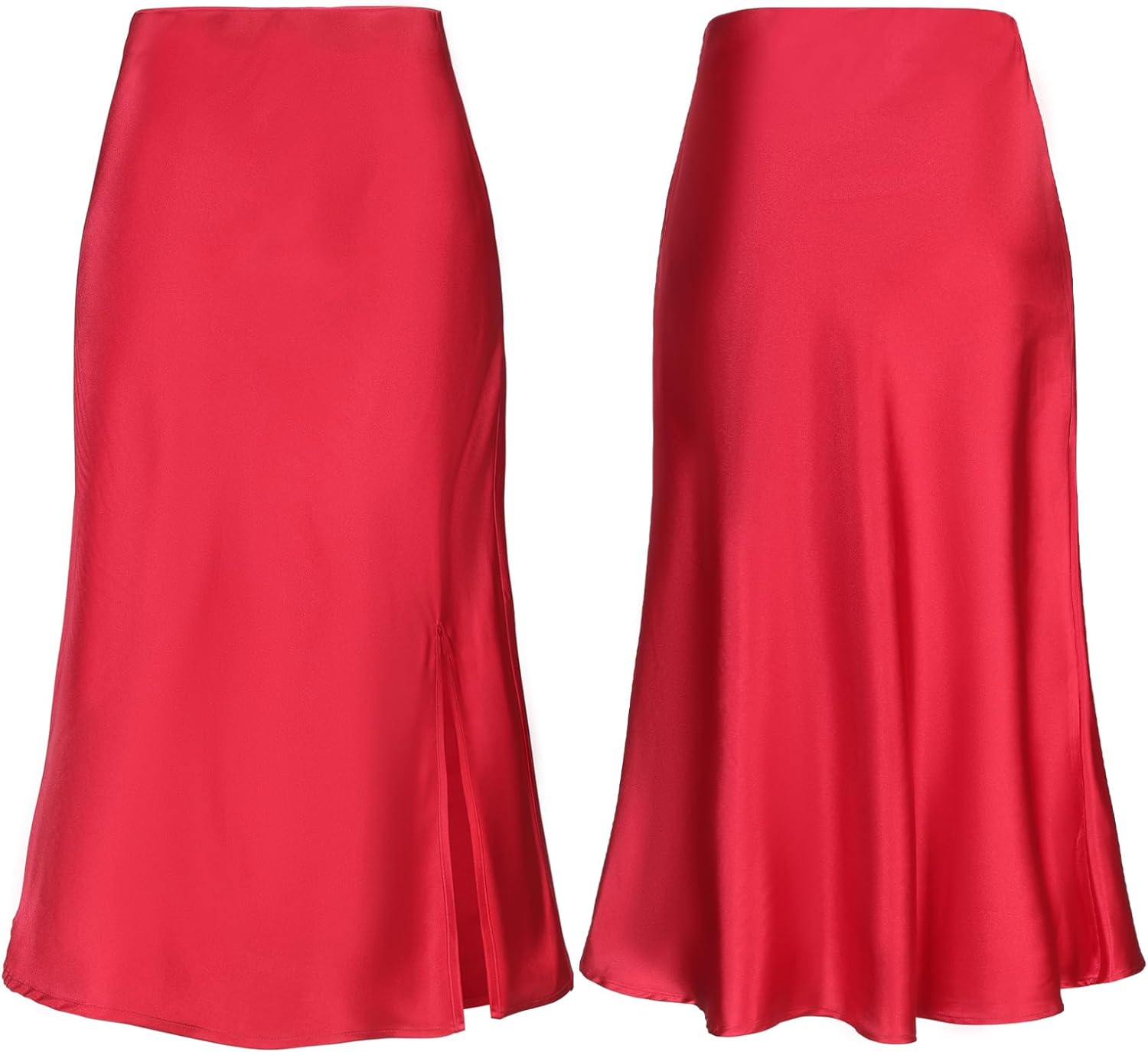Women Satin Side Split Skirt High Waist Elastic Elegant A Line Midi Skirts for Women