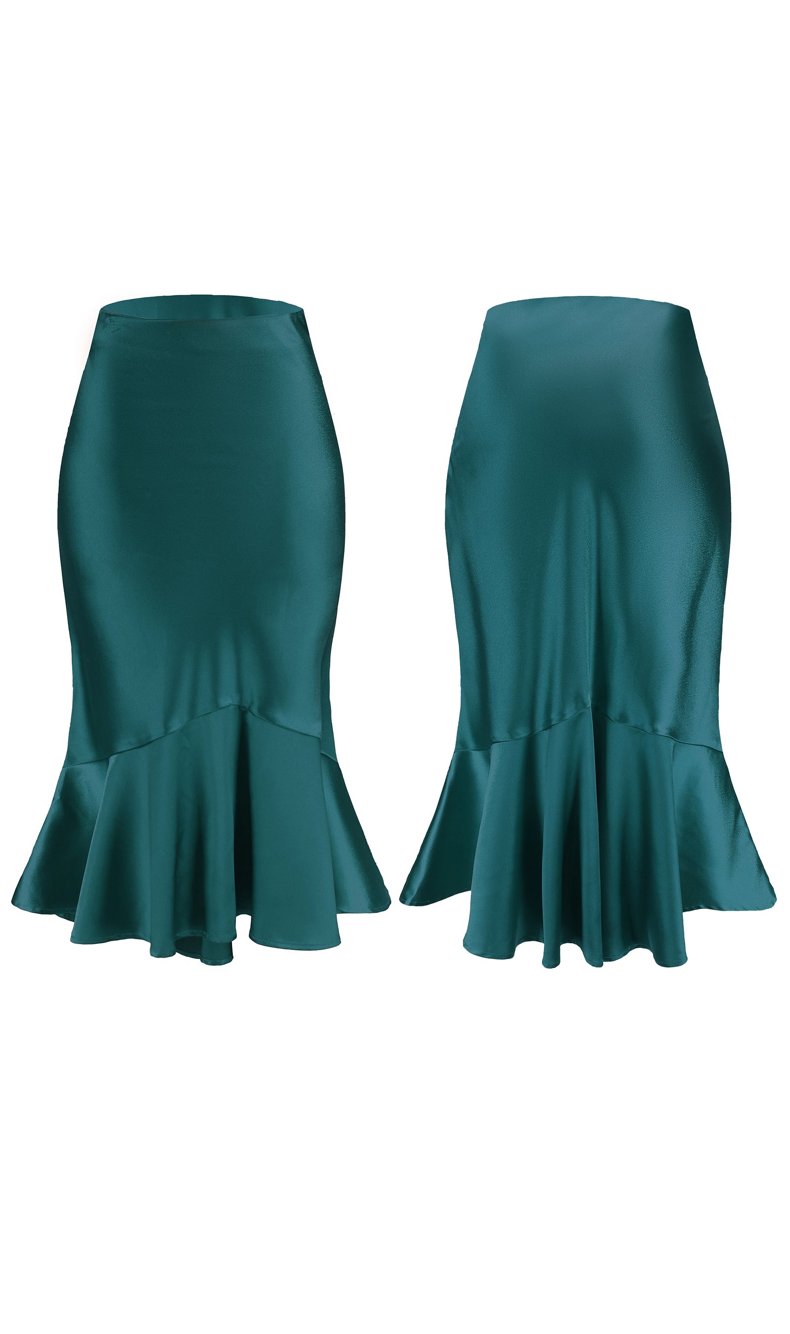ALCEA ROSEA Women High Waist Satin Skirt Fishtail Silky Skirts Bodycon Stretchy Mermaid Pencil Midi Skirt Blackish Green