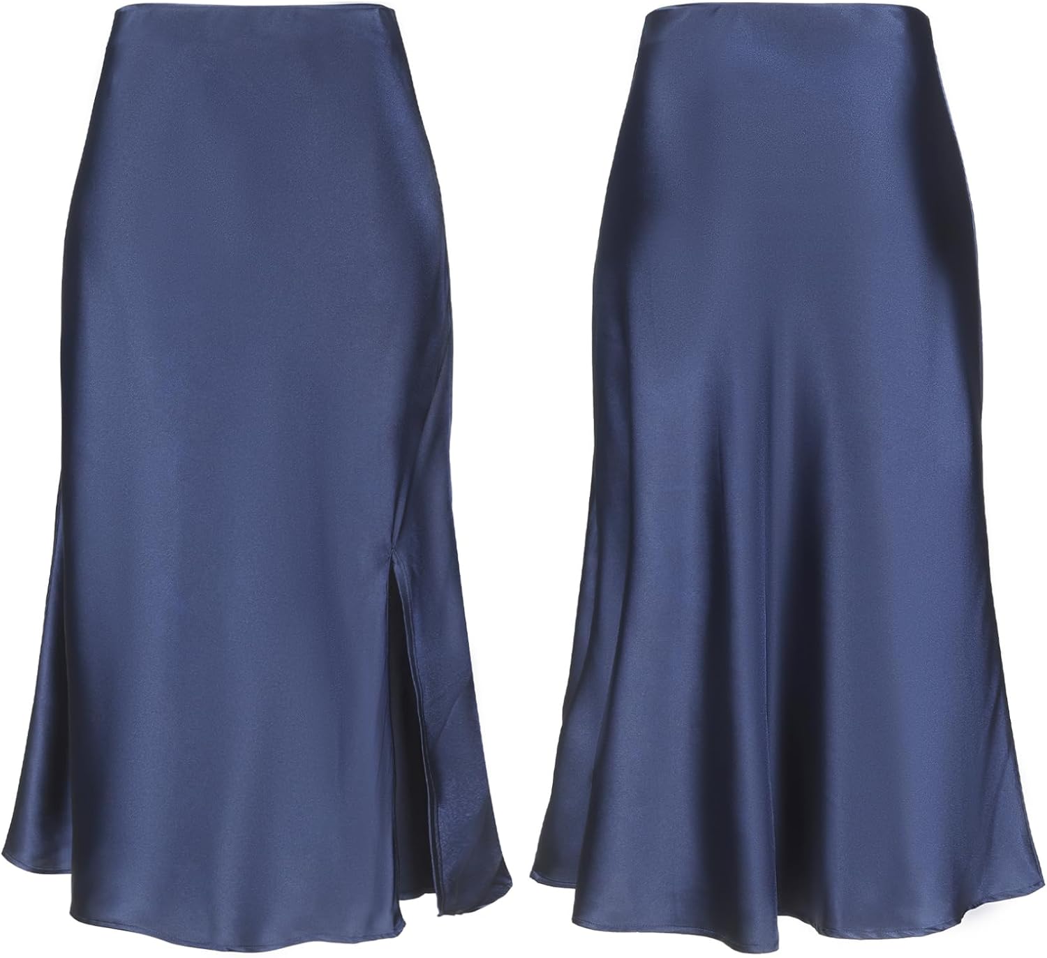 Women Satin Side Split Skirt High Waist Elastic Elegant A Line Midi Skirts for Women