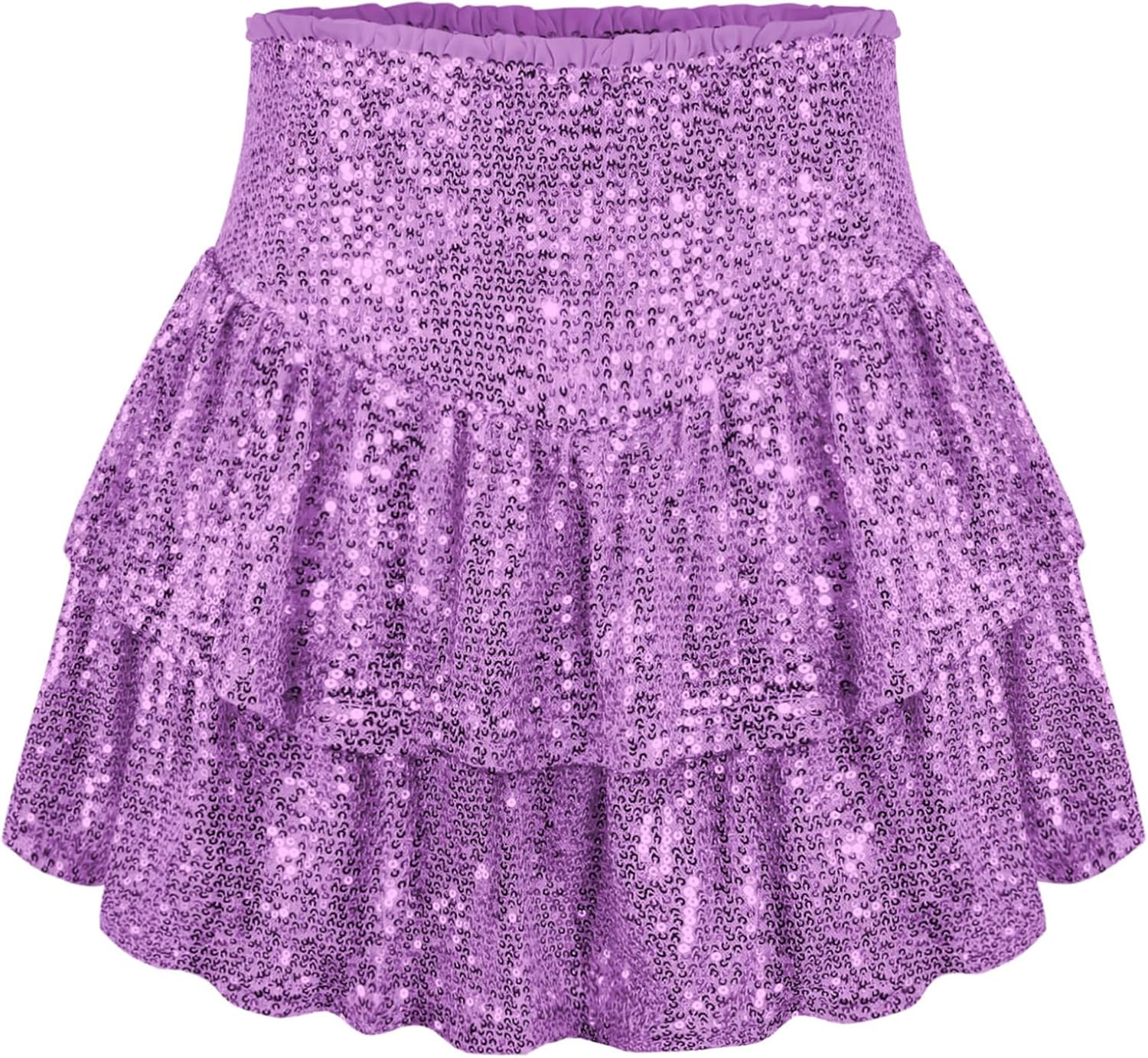 Women Sequin Skirt Sparkly Ruffle High Waist Shiny Glitter Flowy Skirt Layered Pleated Short Skirts for Party Club