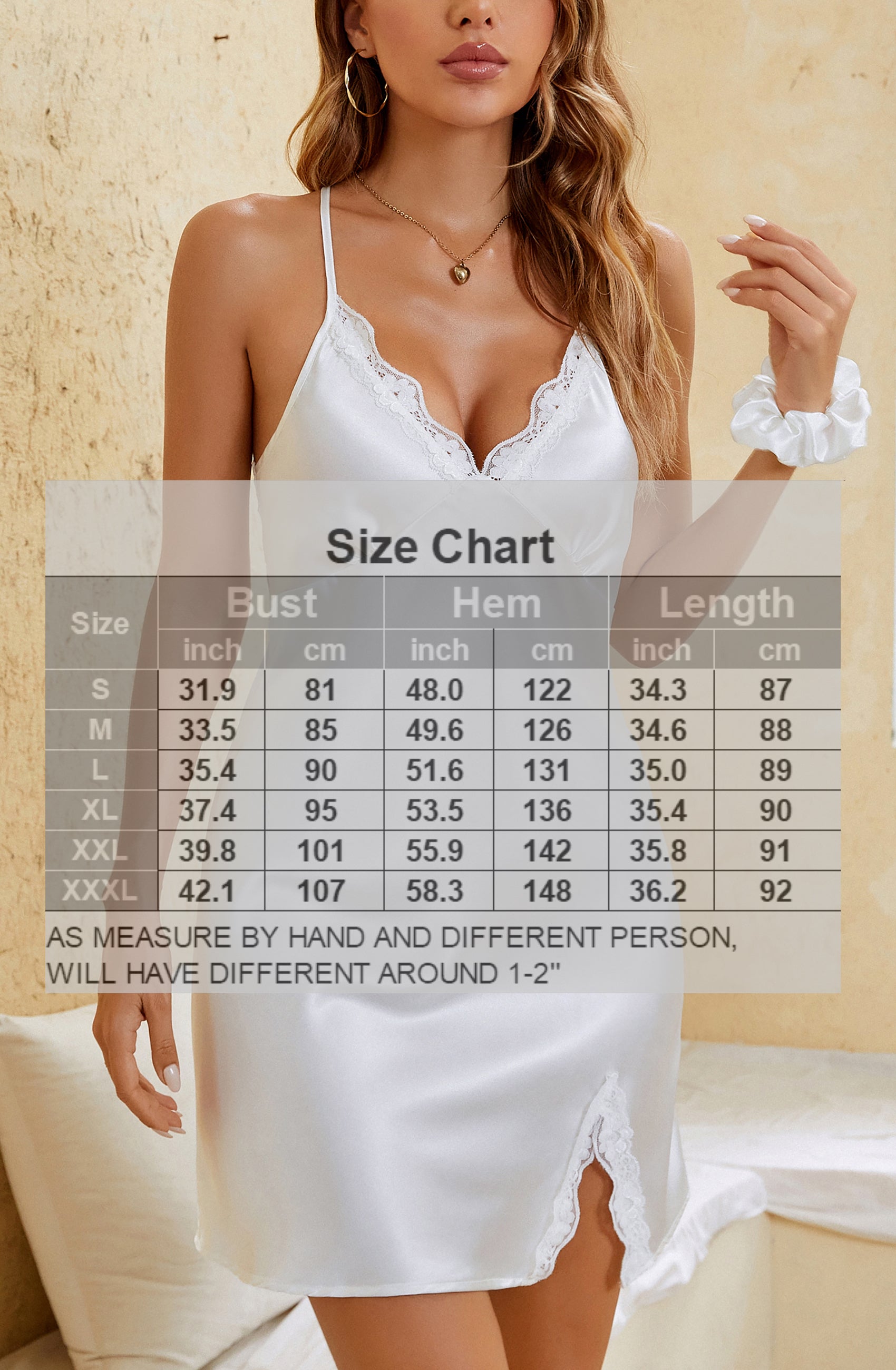 Sexy Lace Silky Short Slip Satin Nightgown V-neck Lingerie Chemise Sleepwear White