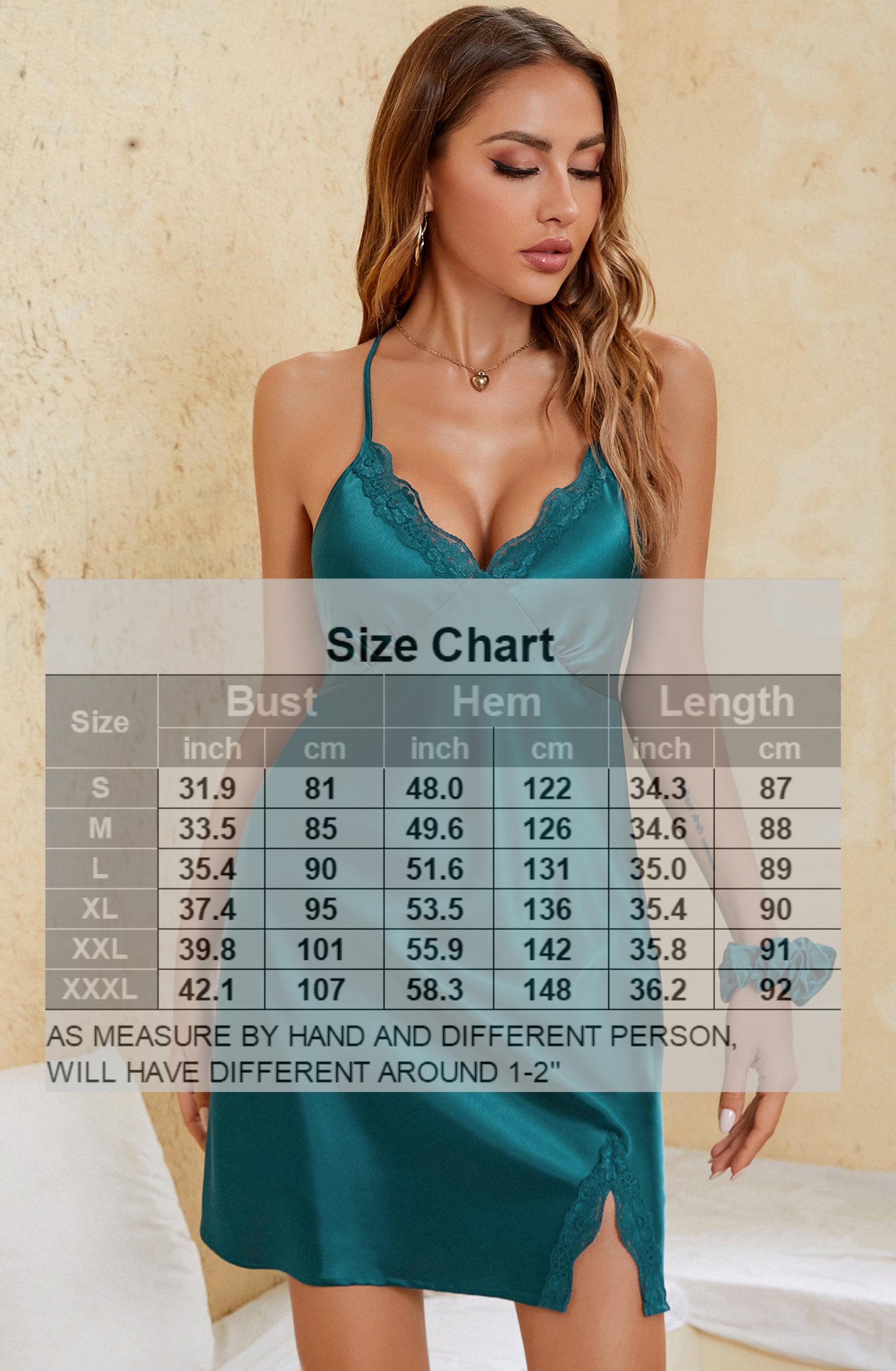 Sexy Lace Silky Short Slip Satin Nightgown V-neck Lingerie Chemise Sleepwear Blackish Green