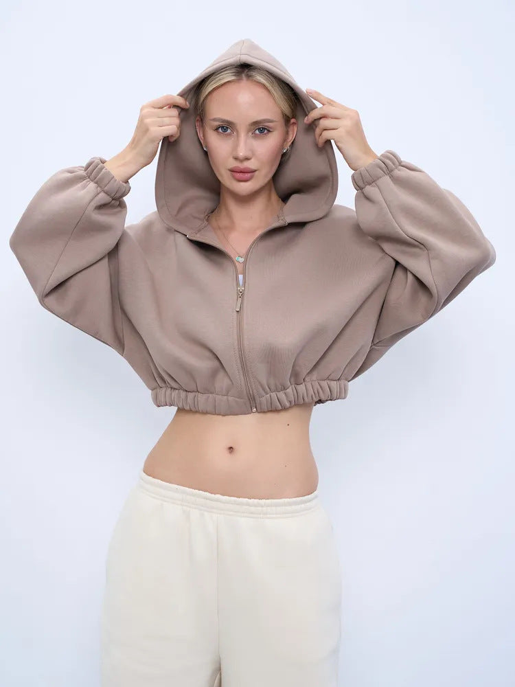 Mist Azur Hoodies Casual Ladies Hoodie Sleeve Short Jacket Zip Cardigan Sweater