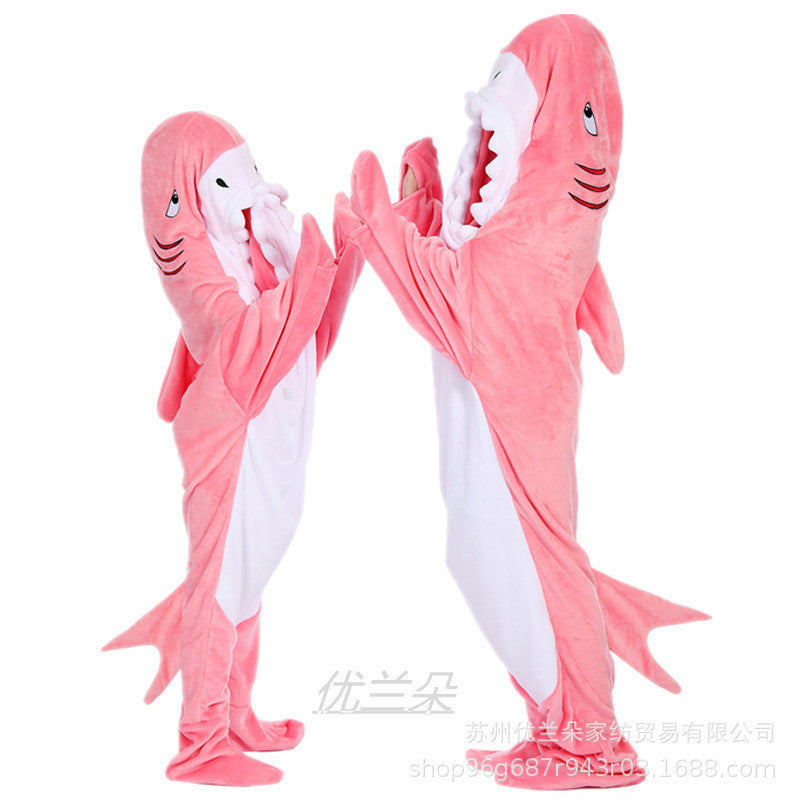 Mist Azur overall sleepwear Hooded Cute Shark Sleeping Flannel Couple Shark One-piece Pajamas
