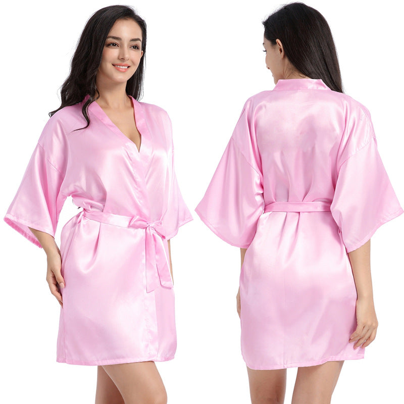 ALCEA ROSEA Women’s Short Satin Robe Silky Kimono Bathrobe Sleepwear Bridesmaid Bridal Wedding Party Robes
