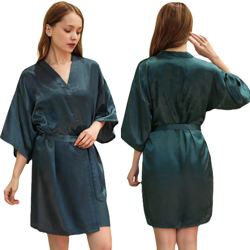 ALCEA ROSEA Women’s Short Satin Robe Silky Kimono Bathrobe Sleepwear Bridesmaid Bridal Wedding Party Robes