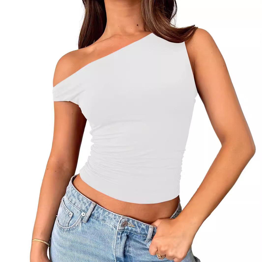 ALCEA ROSEA Womens Off The Shoulder Crop Tops Ruched Batwing Asymmetrical Going Out Tank Top Slim Fitted Party Shirts