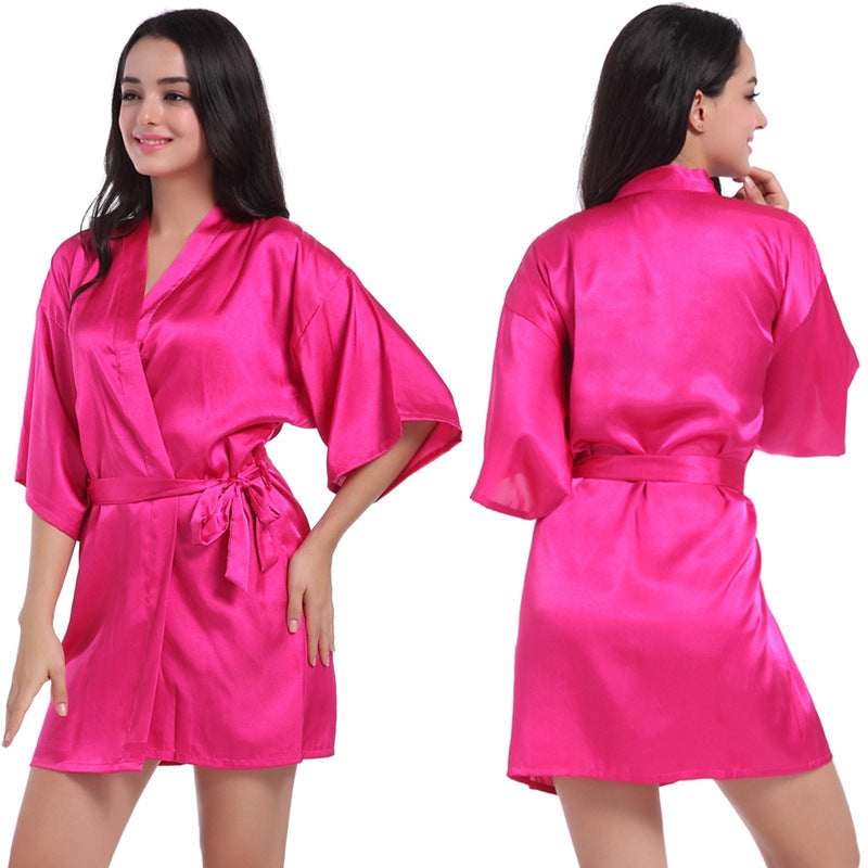 ALCEA ROSEA Women’s Short Satin Robe Silky Kimono Bathrobe Sleepwear Bridesmaid Bridal Wedding Party Robes