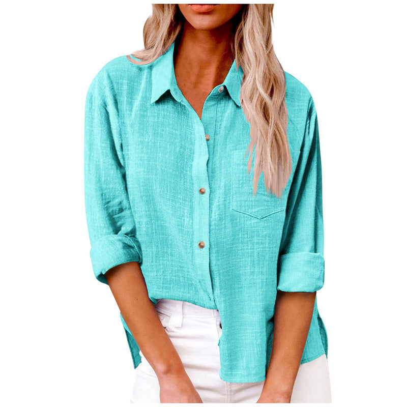 Mist Azur Woven shirts Womens Button Down Shirts Long Sleeve Tops