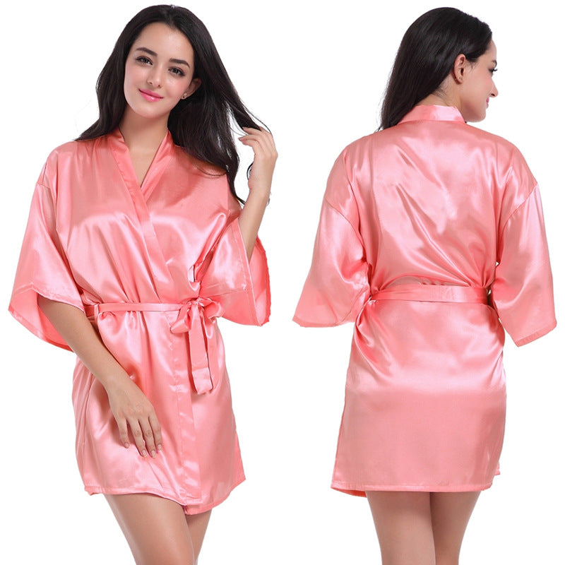 ALCEA ROSEA Women’s Short Satin Robe Silky Kimono Bathrobe Sleepwear Bridesmaid Bridal Wedding Party Robes