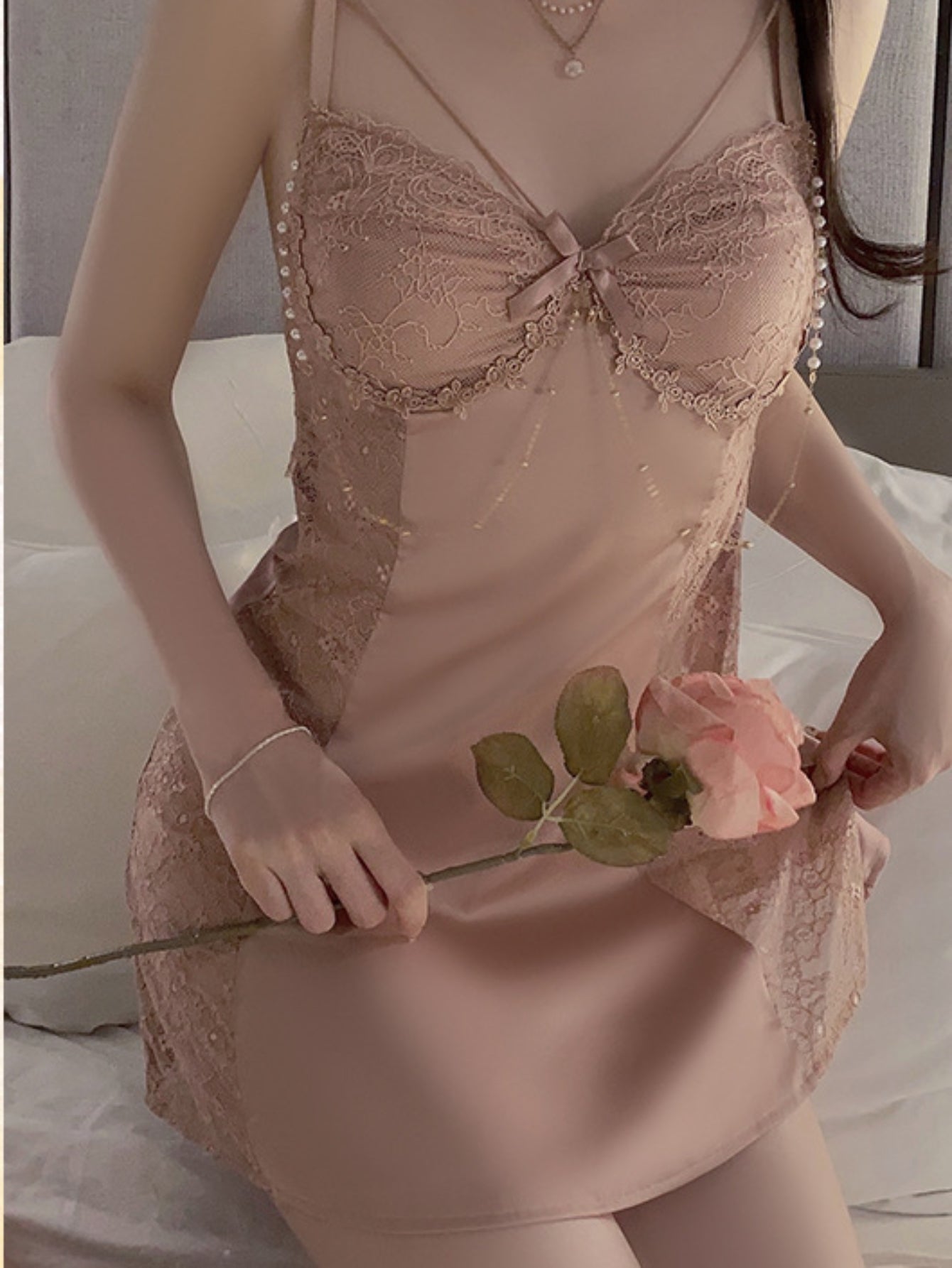 Women Ladies Silk Sexy Lace Lingerie Sleepwear Nightdress Satin V-Neck Robes Babydoll Nightwear