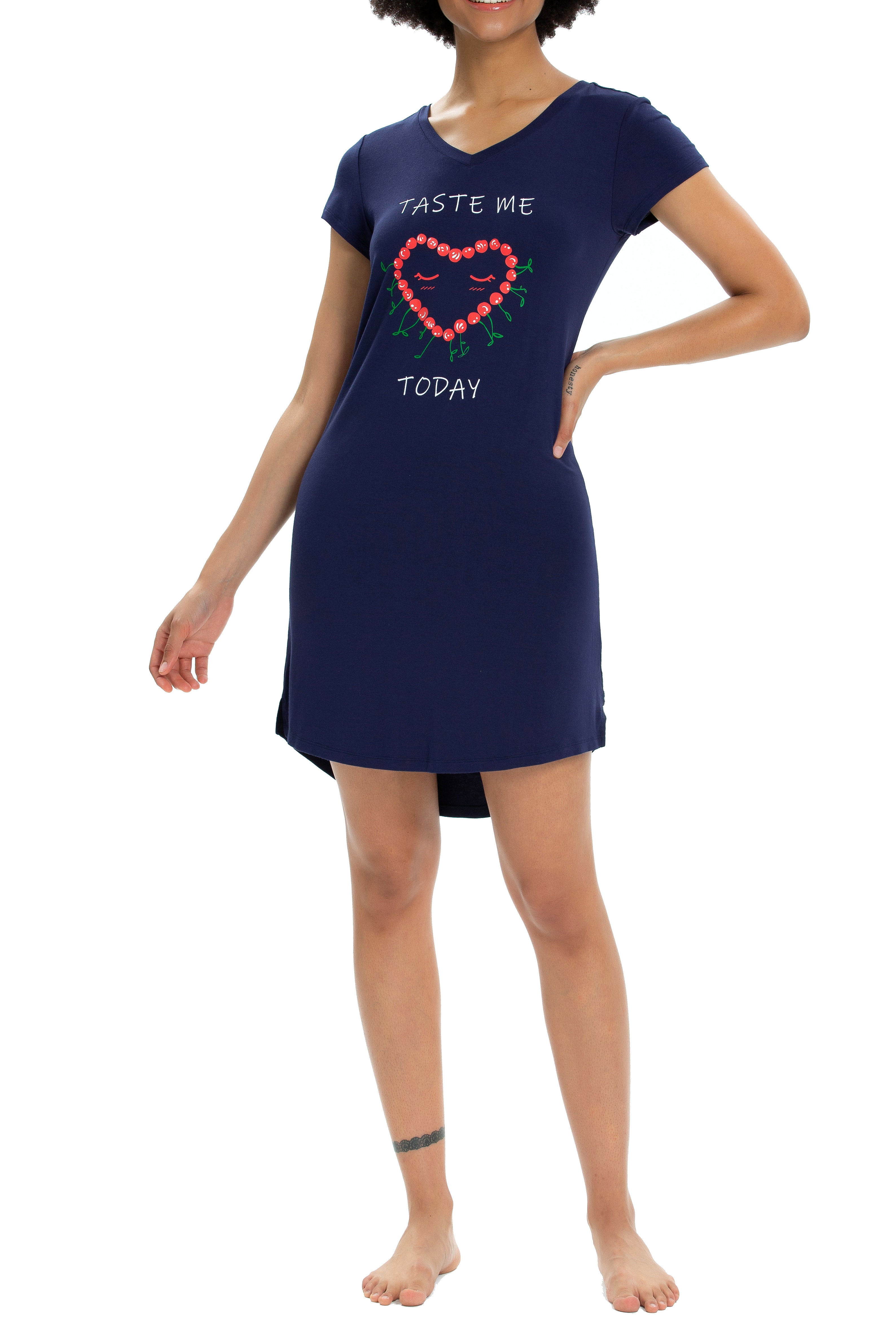 Womens Nightshirts Cute Sleepshirts Short Sleeve Boyfriend Nightgown Navy