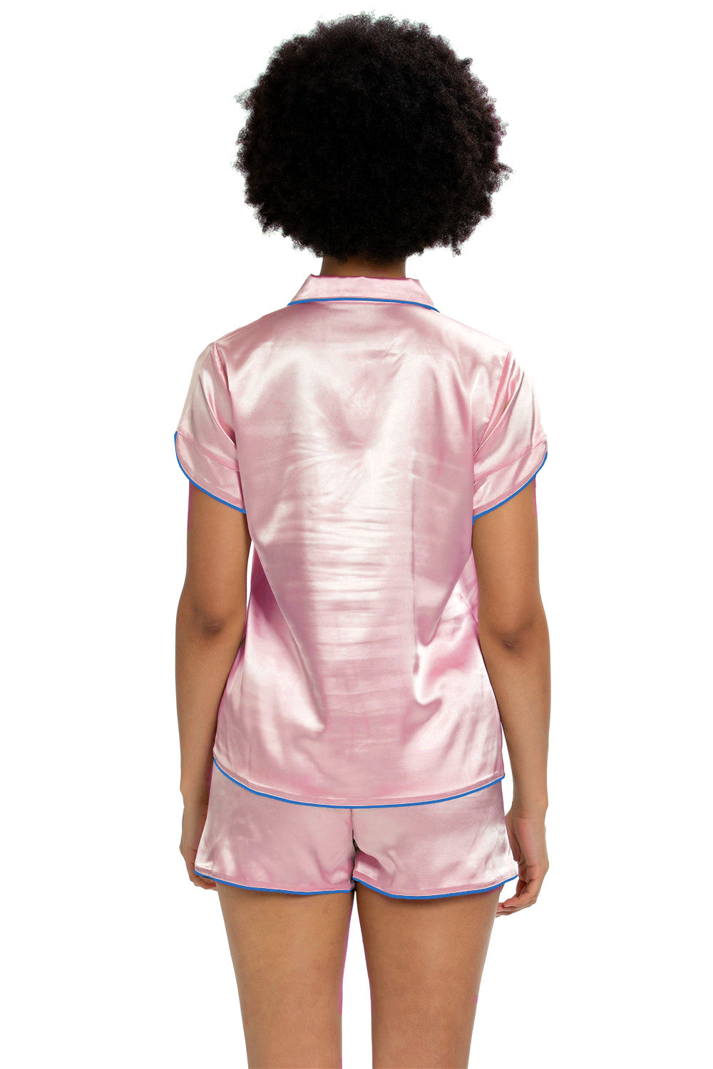 Womens Silky Satin Short Sleeve Pajamas Set Pearl Pink