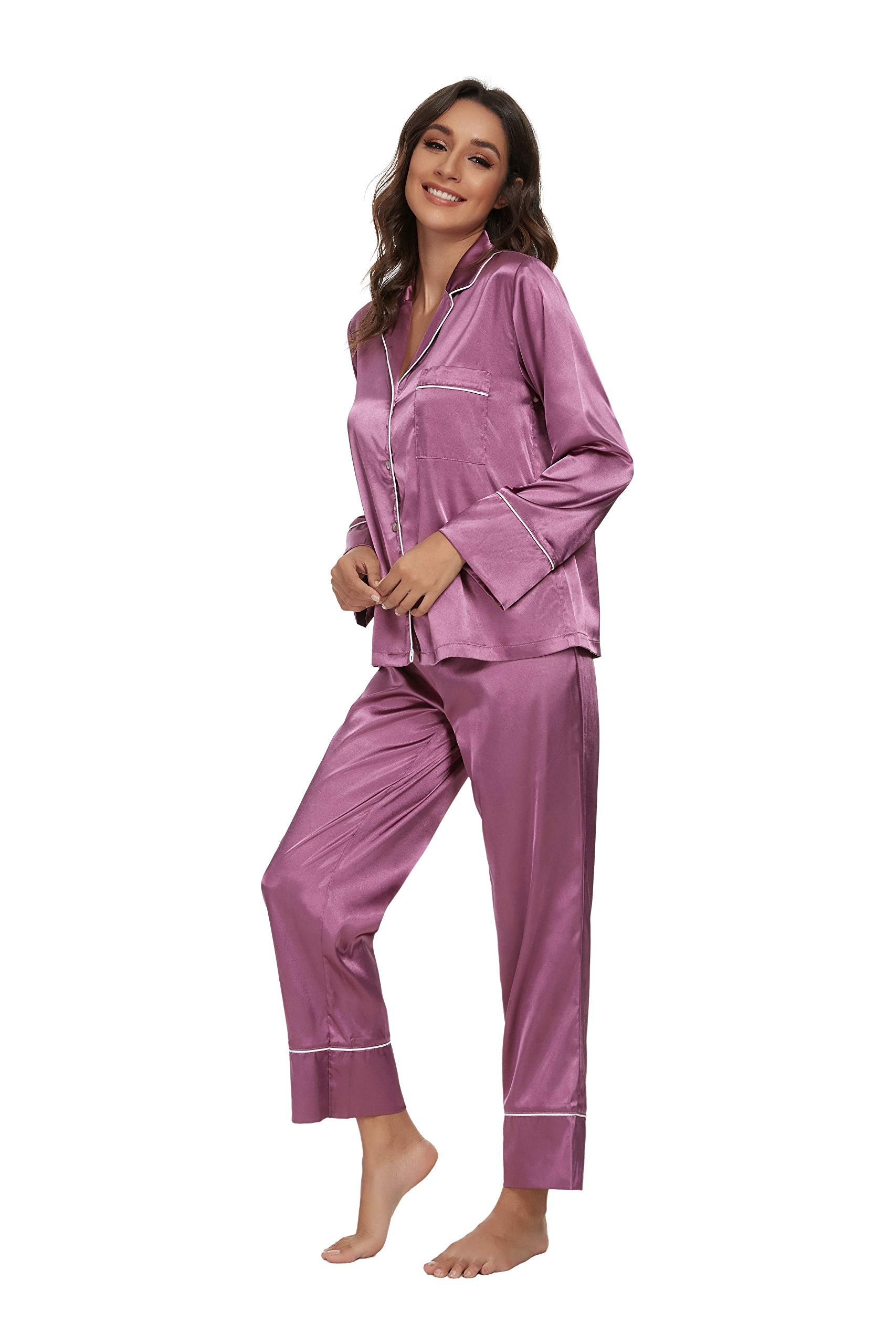 Mist Azur Pyjamas Womens Silk Satin Button Down Sleepwear Loungewear Sets