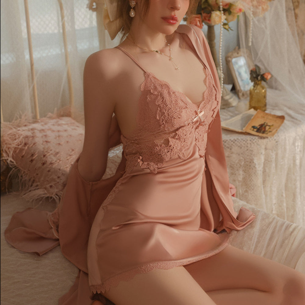 Womens Sleepwear Lace Lingerie Chemises V Neck Nightgown Pink