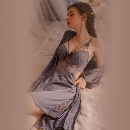 ALCEA ROSEA Nightgown for Women Satin Silky Mini Lingerie Sexy Mesh Sheer Lace Floral Chemise Sleepwear 3916