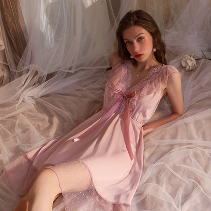 Women Lace Lingerie Front Closure Babydoll V Neck Nightwear Sexy Chemise Nightie