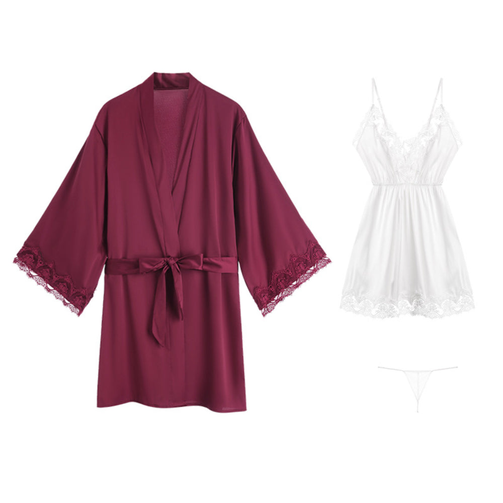 Sexy Chemise Lingerie Deep V Halter Robe Suit