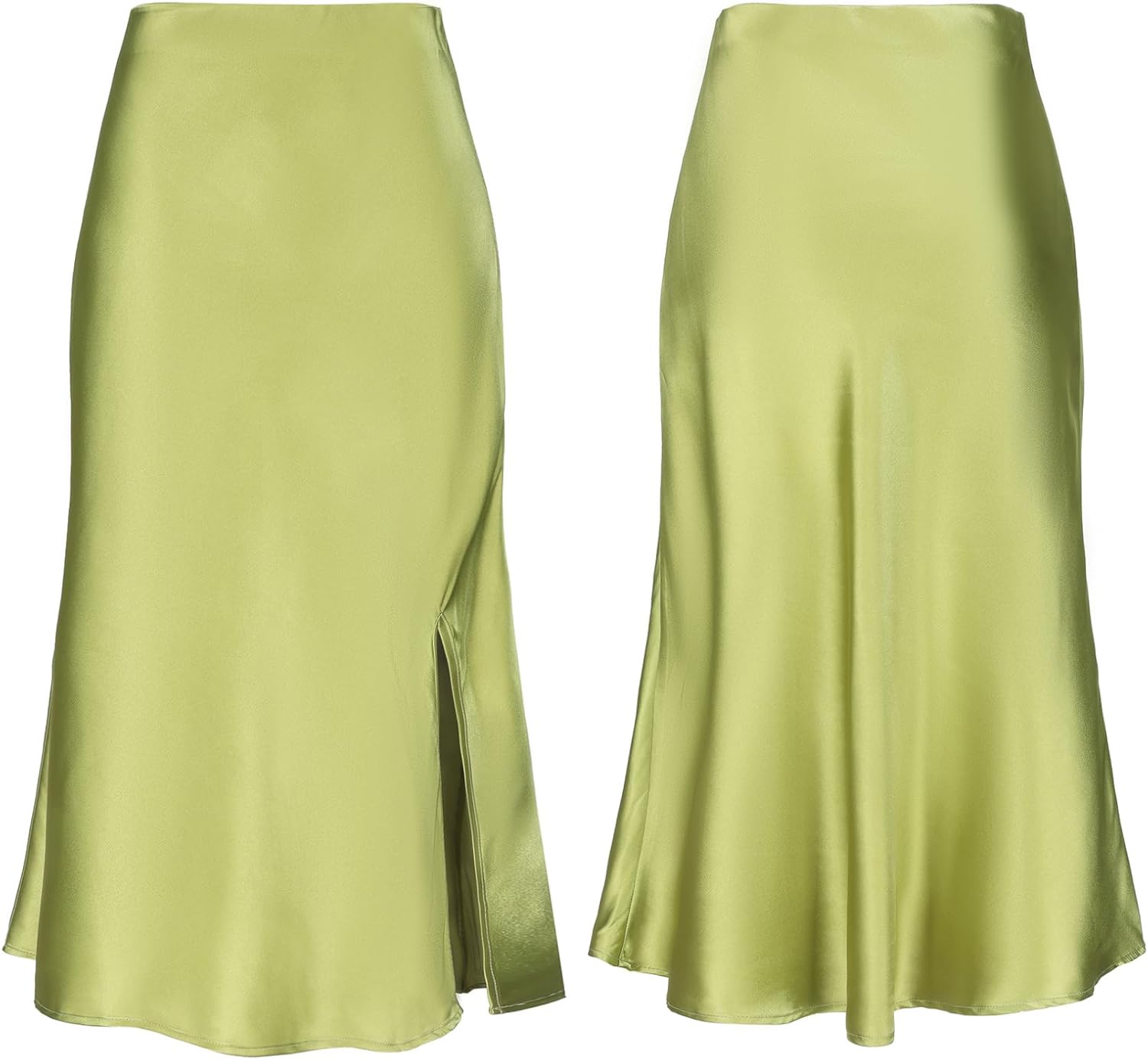 Women Satin Side Split Skirt High Waist Elastic Elegant A Line Midi Skirts for Women