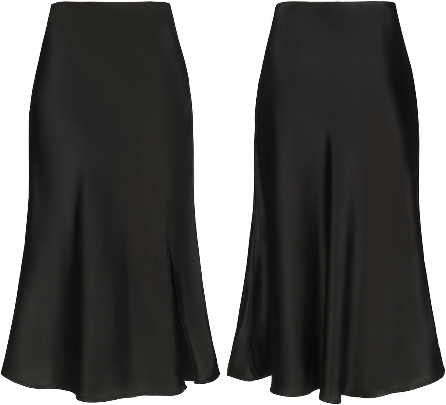 Women Satin Side Split Skirt High Waist Elastic Elegant A Line Midi Skirts for Women