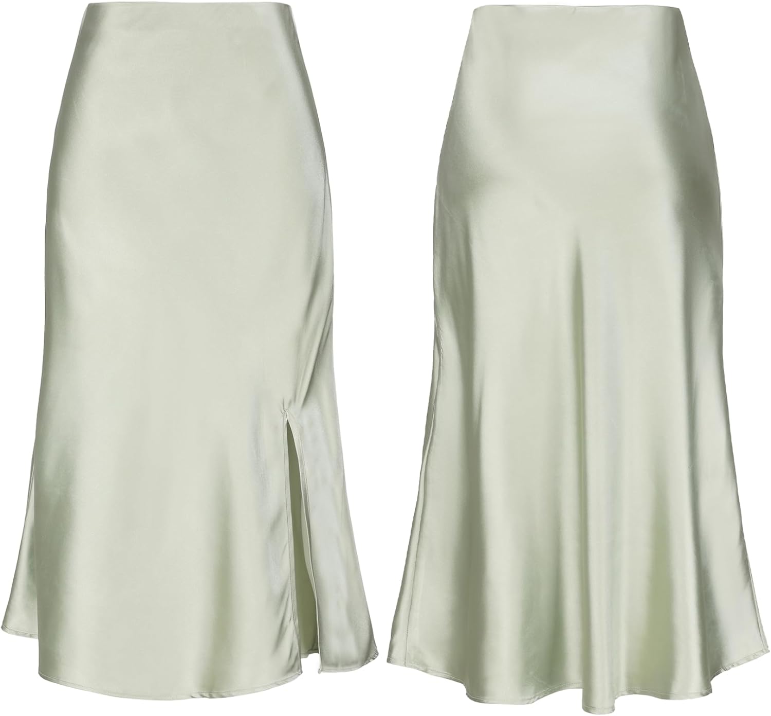 Women Satin Side Split Skirt High Waist Elastic Elegant A Line Midi Skirts for Women