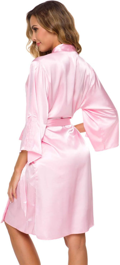 Mist Azur Bathrobes Women Kimono Robes Long Satin Nightwear Bathrobe
