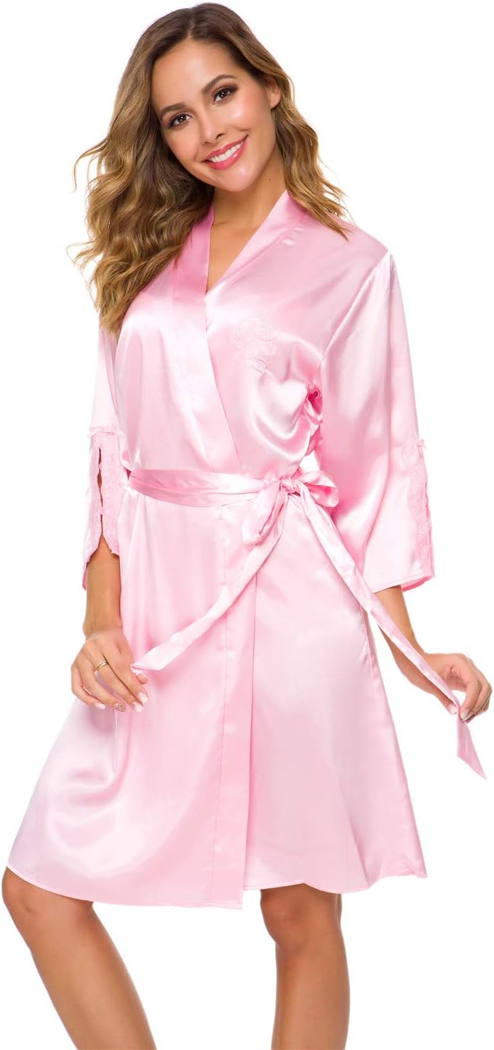 Mist Azur Bathrobes Women Kimono Robes Long Satin Nightwear Bathrobe