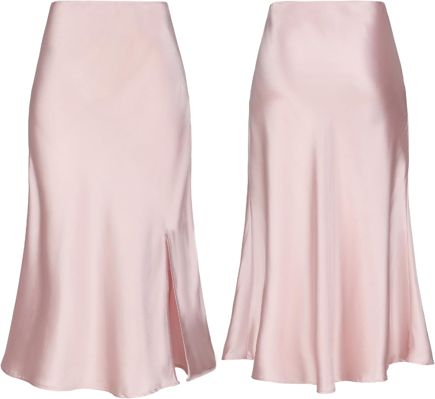 Women Satin Side Split Skirt High Waist Elastic Elegant A Line Midi Skirts for Women