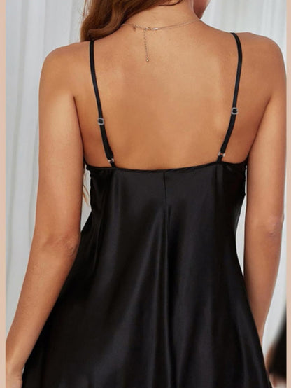 Women Lingerie Silky Satin Chemise Nightgown Lace V Neck Babydoll Mini Teddy Sleepwear 3923