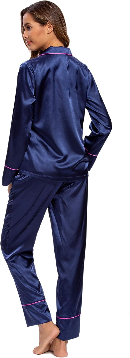 Mist Azur Pyjamas Womens Silk Satin Button Down Sleepwear Loungewear Sets