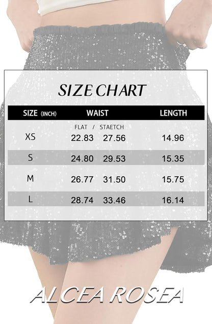 Women Sequin Skirt Sparkly Ruffle High Waist Shiny Glitter Flowy Skirt Layered Pleated Short Skirts for Party Club