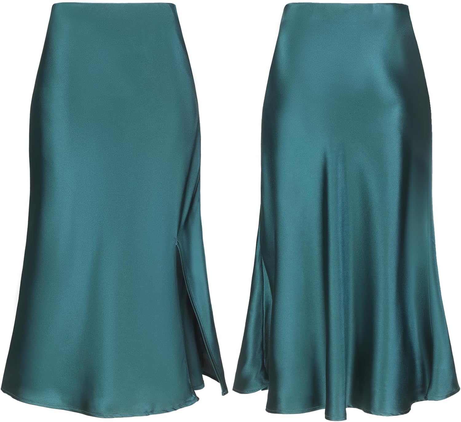 Women Satin Side Split Skirt High Waist Elastic Elegant A Line Midi Skirts for Women