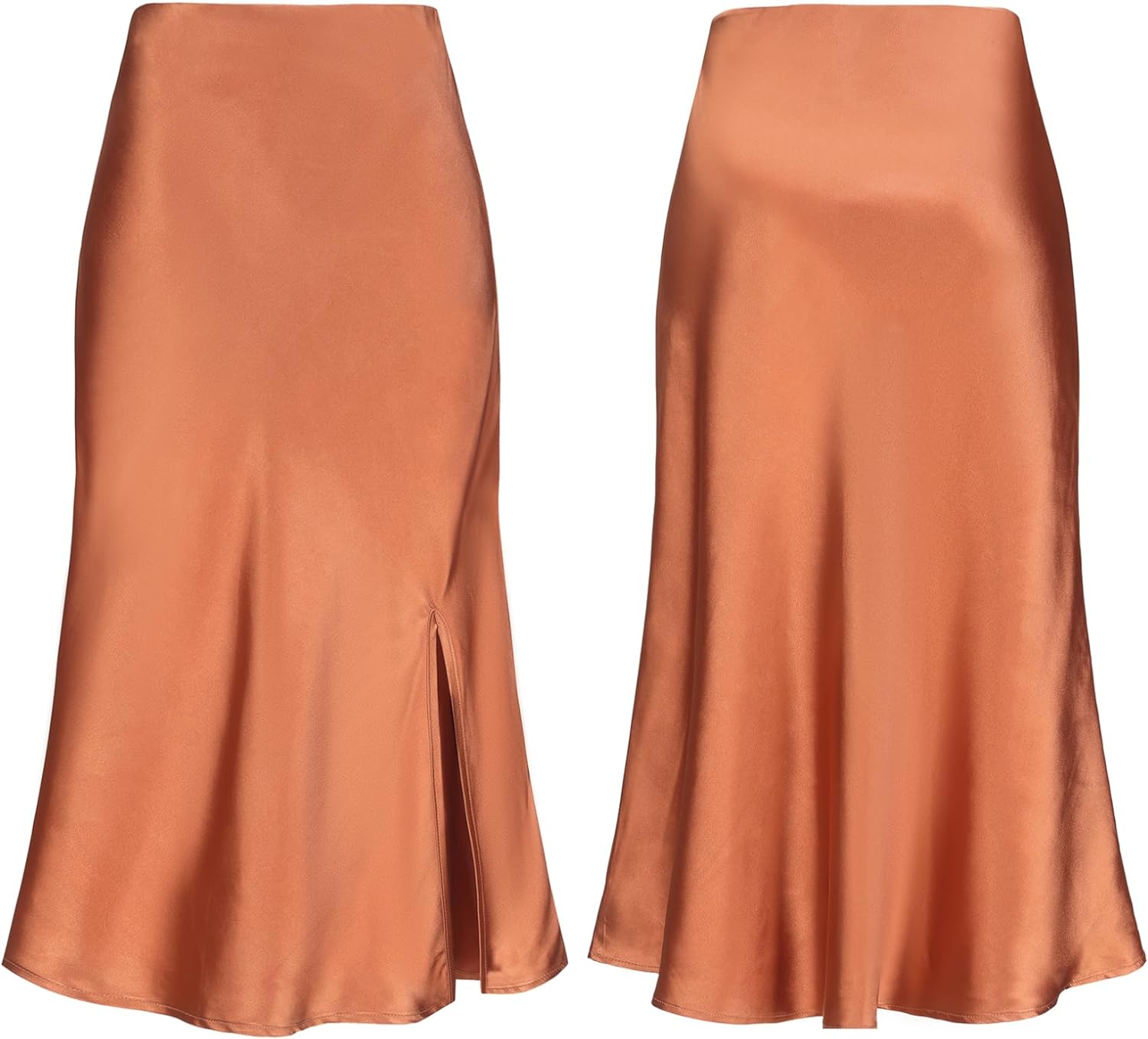 Women Satin Side Split Skirt High Waist Elastic Elegant A Line Midi Skirts for Women