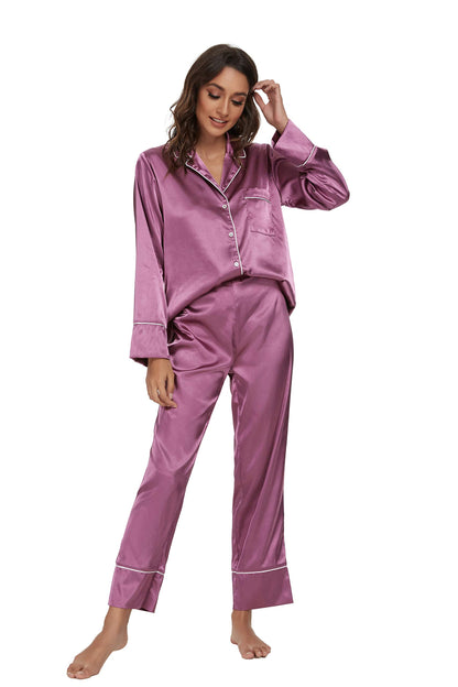 Mist Azur Pyjamas Womens Silk Satin Button Down Sleepwear Loungewear Sets