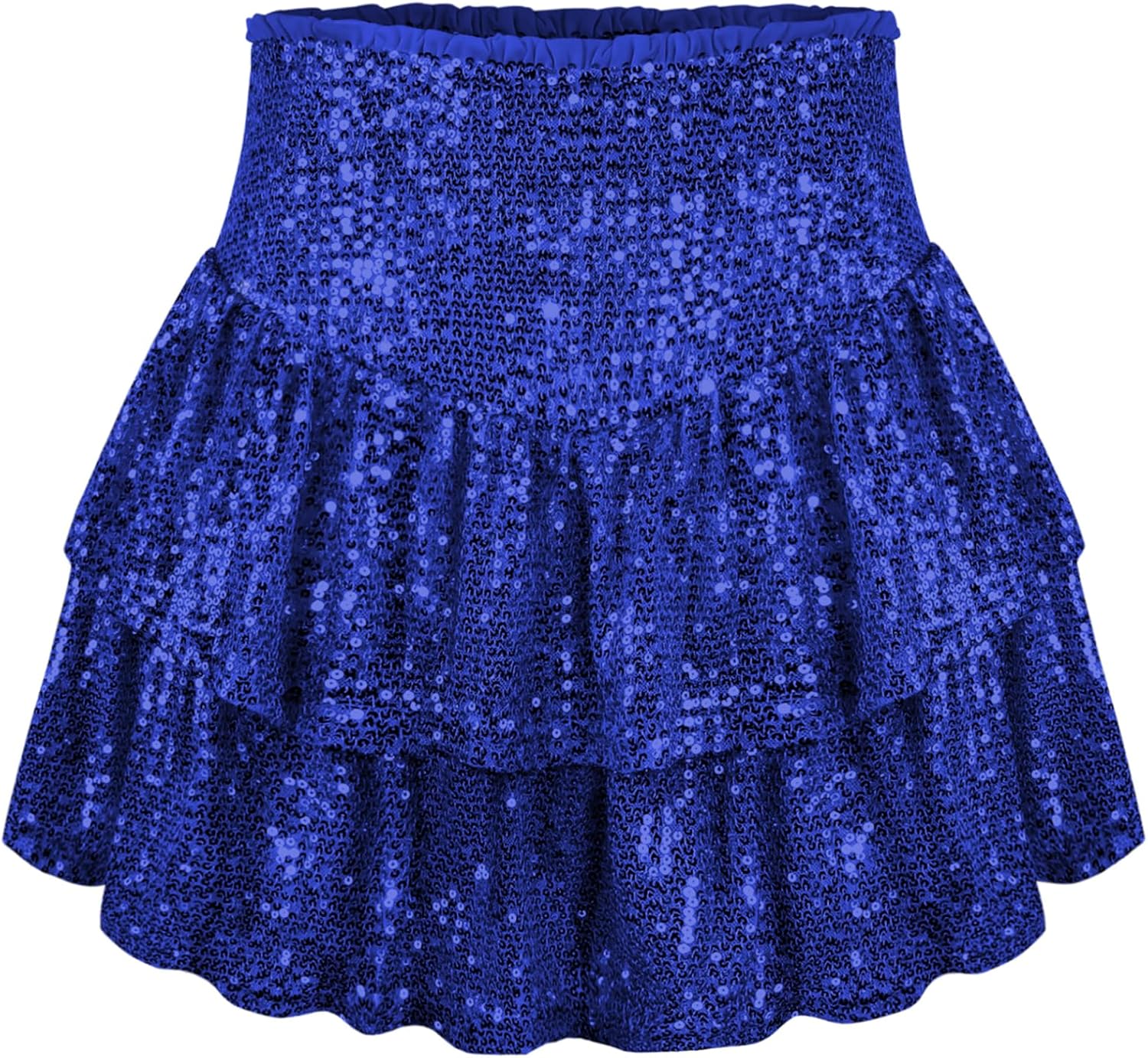 Women Sequin Skirt Sparkly Ruffle High Waist Shiny Glitter Flowy Skirt Layered Pleated Short Skirts for Party Club