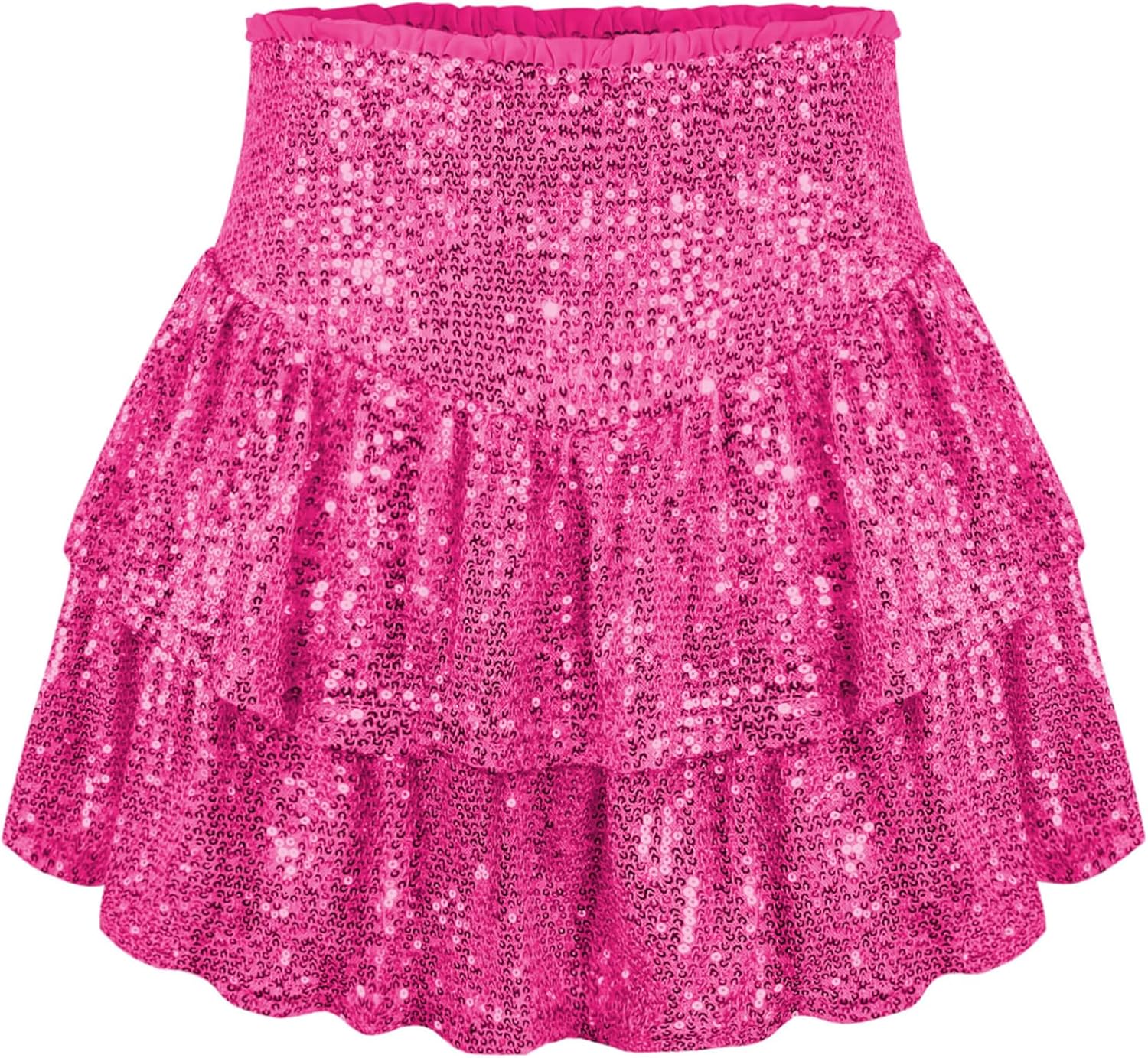 Women Sequin Skirt Sparkly Ruffle High Waist Shiny Glitter Flowy Skirt Layered Pleated Short Skirts for Party Club