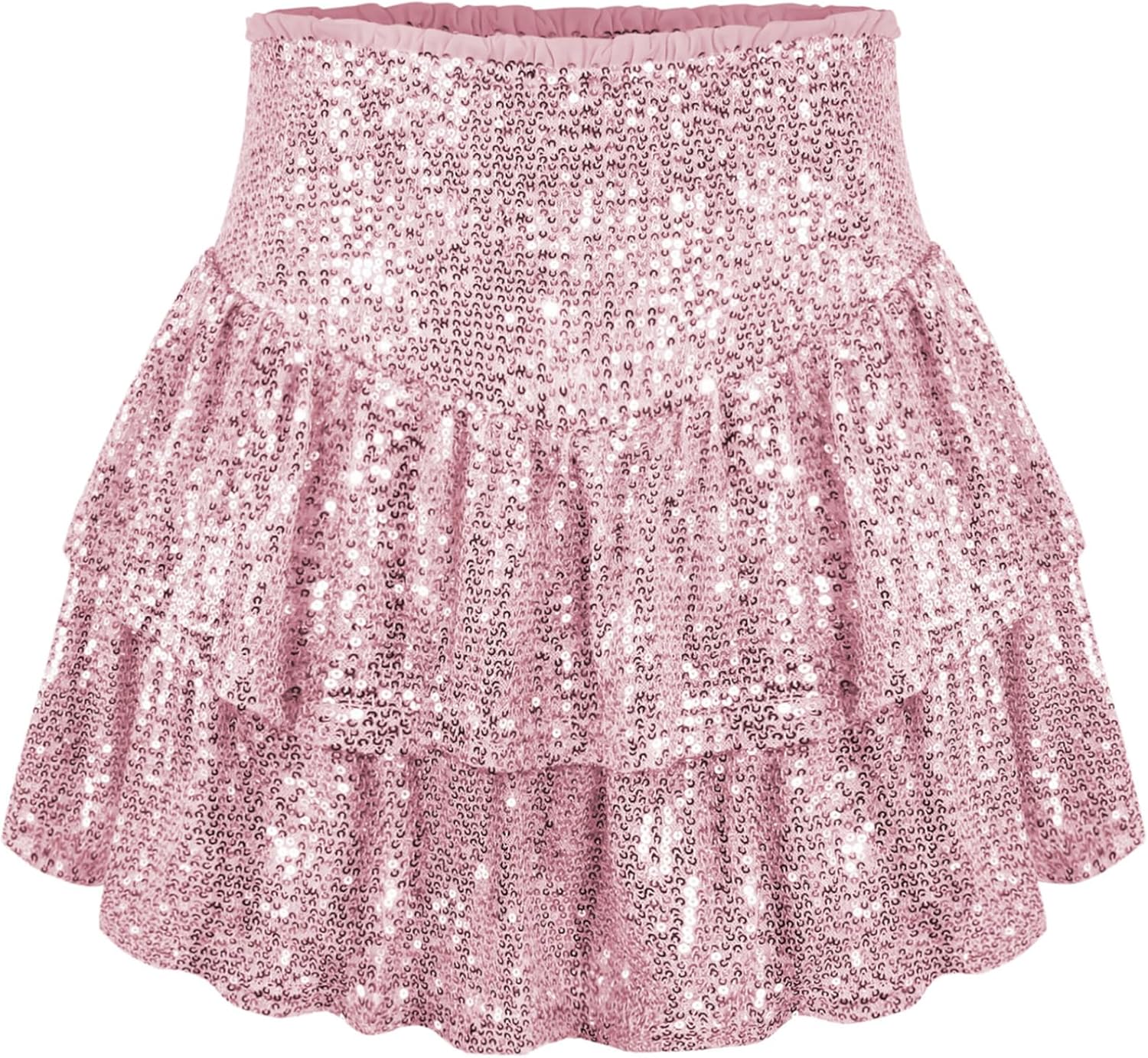 Women Sequin Skirt Sparkly Ruffle High Waist Shiny Glitter Flowy Skirt Layered Pleated Short Skirts for Party Club