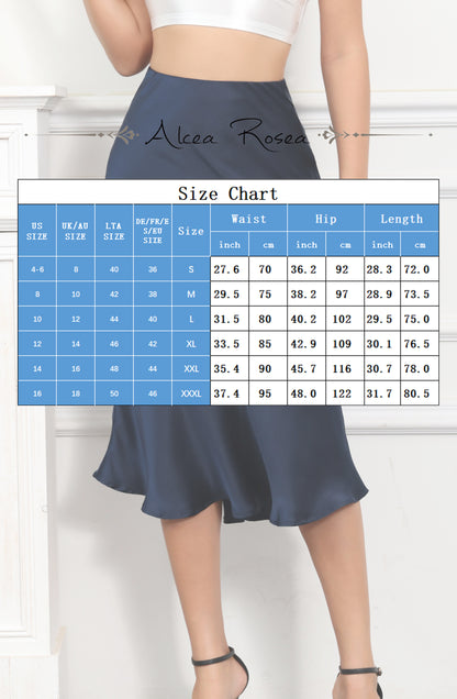 ALCEA ROSEA Womens Midi Satin Silky Skirt Elastic High Waisted A-line Elegant Wedding Skirts Navy AR7302