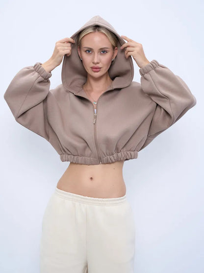 Mist Azur Hoodies Casual Ladies Hoodie Sleeve Short Jacket Zip Cardigan Sweater
