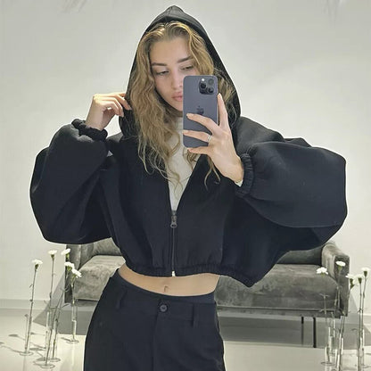 Mist Azur Hoodies Casual Ladies Hoodie Sleeve Short Jacket Zip Cardigan Sweater