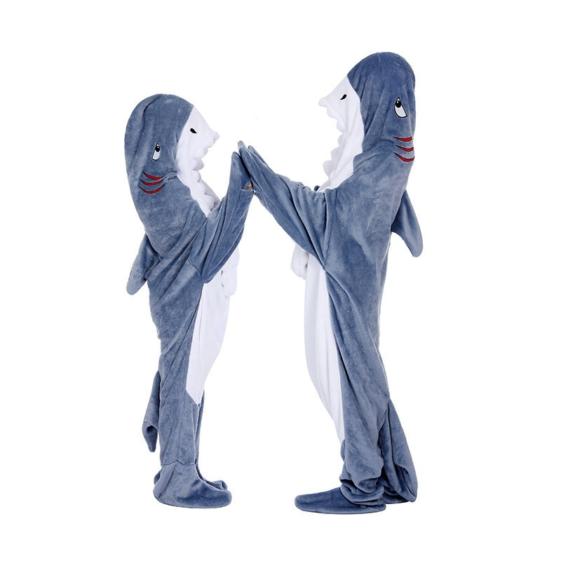 Mist Azur overall sleepwear Hooded Cute Shark Sleeping Flannel Couple Shark One-piece Pajamas