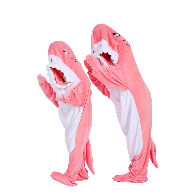 Mist Azur overall sleepwear Hooded Cute Shark Sleeping Flannel Couple Shark One-piece Pajamas
