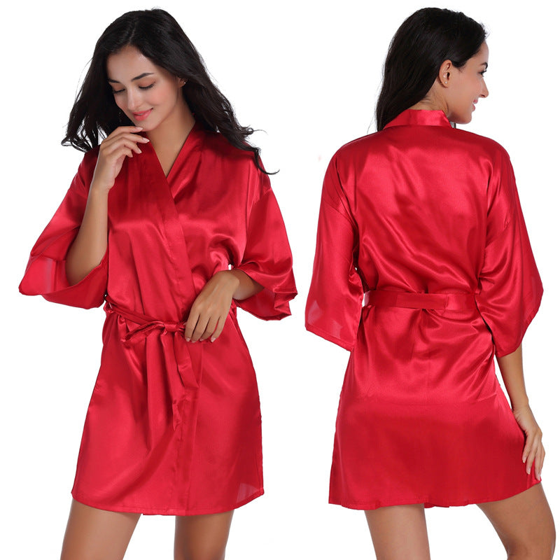 ALCEA ROSEA Women’s Short Satin Robe Silky Kimono Bathrobe Sleepwear Bridesmaid Bridal Wedding Party Robes
