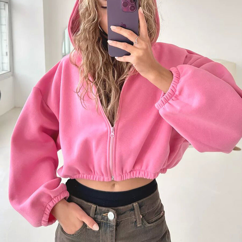 Mist Azur Hoodies Casual Ladies Hoodie Sleeve Short Jacket Zip Cardigan Sweater