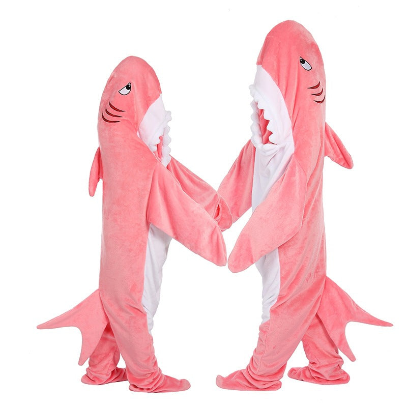 Mist Azur overall sleepwear Hooded Cute Shark Sleeping Flannel Couple Shark One-piece Pajamas