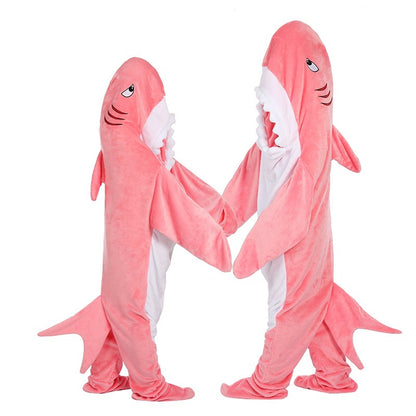 Mist Azur overall sleepwear Hooded Cute Shark Sleeping Flannel Couple Shark One-piece Pajamas