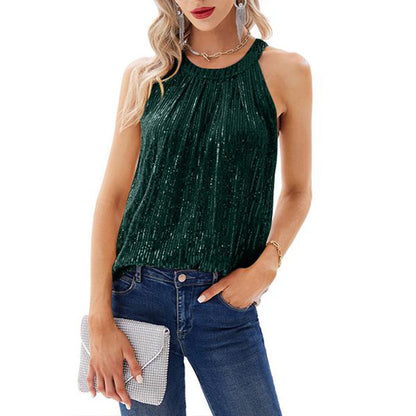 ALCEA ROSEA Womens Sequin Halter Tops Sleeveless Dressy Sparkle Tank Tops Party Club Concert Cocktail Vest Camisole Shirt1816
