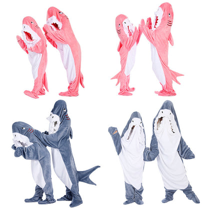 Mist Azur overall sleepwear Hooded Cute Shark Sleeping Flannel Couple Shark One-piece Pajamas